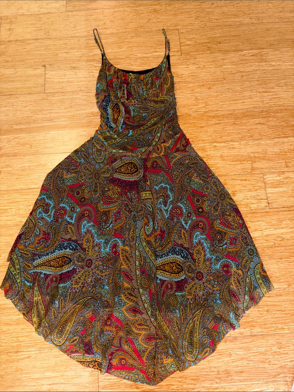 Vintage Notice Paisley Mesh Asymmetrical High Low Slip Dress Large boho festival